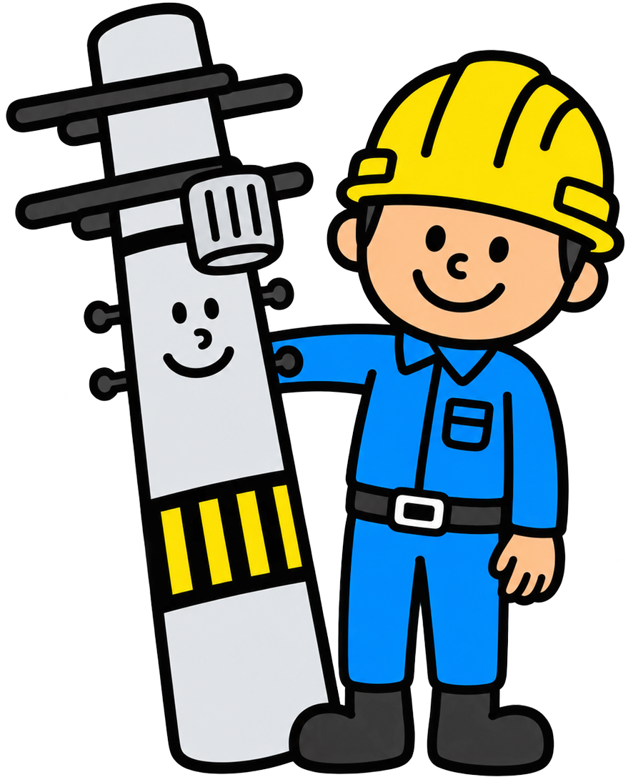 ヘルメットをかぶった作業員と電柱のイラスト